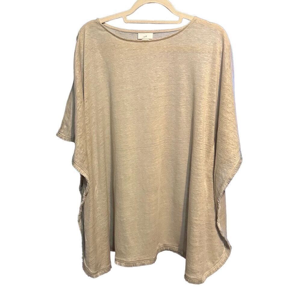 J. Jill M/L Poncho Style Sweater Airy Lagenlook Top 100% Linen Beige